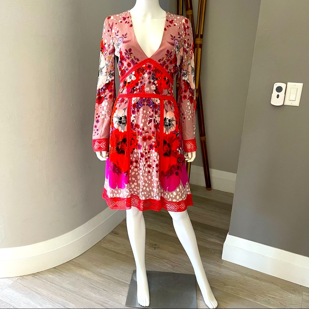 Roberto Cavalli -Authentic Women’s Dress red floral beautiful sz 6 to 8